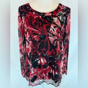 Christopher & Banks Women Long Sleeve Sweater Blouse Red Black Top Size Medium